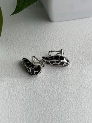 Italy Belle Etoile Coccodrillo 925 Sterling Silver Black Onyx Earrings