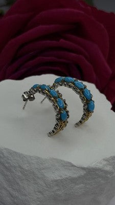 925 Sterling Silver Gold Plated Part Blue Turquoise Earrings