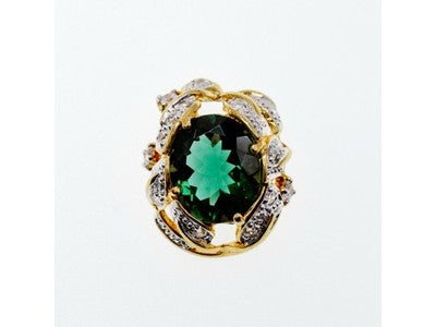 925 Sterling Silver Gold Plated Emerald & CZ Pendant