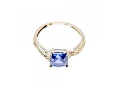 925 Sterling Silver Iolite & CZ Ring Size 6.75