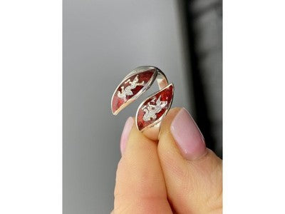 925 Sterling Siamese Silver Enamel Ring Size 5.5 (Adjustable)