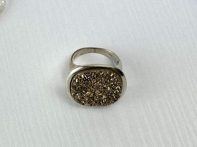 925 Sterling Silver Pyrite (Fool'S Gold) Ring Size 7