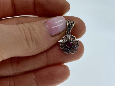 925 Sterling Silver Pink Topaz Scarlet Flower Pendant