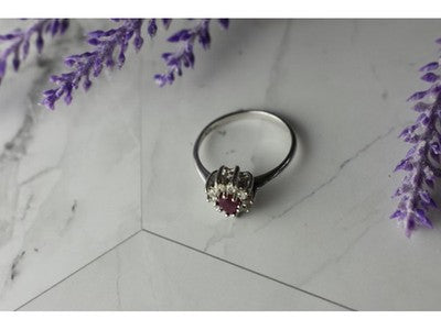 925 Sterling Silver Pink Spinel and CZ Ring Size 8