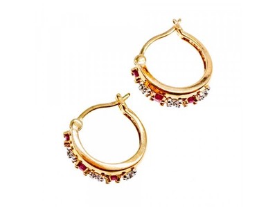 925 Sterling Silver Gold Plated Ruby Earrings