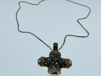 925 Sterling Silver CZ & Marcasites Chain With Cross