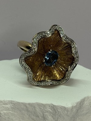 925 Sterling Silver Gold Plated Topaz "Beautiful Flower" Ring Size  7