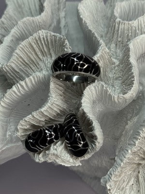 925 Sterling Silver Enamel Ring & Earrings Set Size 9