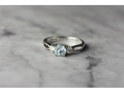 925 Sterling Silver Blue Spinel and CZ Ring Size 7.5
