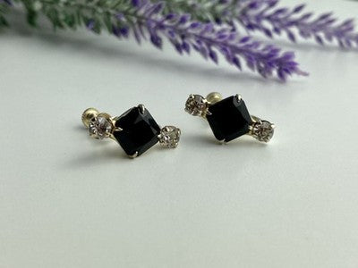 Stud Earrings With Black Onyx & CZ