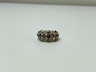 925 Sterling Silver Iolite & Marcasite Ring Size 6.5