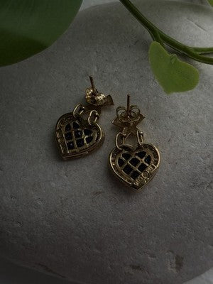 Romantic 14K Yellow Gold Heart Sapphire & Diamond Earrings