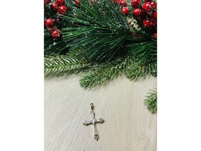 925 Sterling Silver Gold Plated Blue CZ Cross Pendant