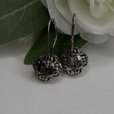 Vintage Filigree 925 Sterling Silver Blue Topaz Dangle Earrings