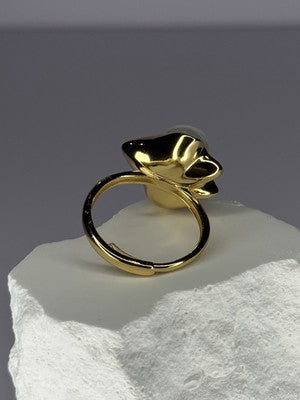 925 Sterling Silver  Gold Plated Pearl  "Ocean Mood" Ring Size Adjustable