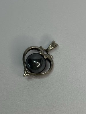 925 Sterling Silver Hematite Heart Pendant Length 1.1 Inch