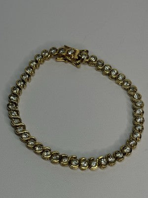 925 Sterling Silver Gold Plated CZ Bracelet Length 7 Inch