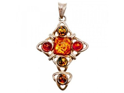 925 Sterling Silver Multicolor Amber Pendant