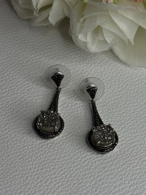 Elegant 925 Sterling Silver Marcasite Earrings Length 1.25 Inch