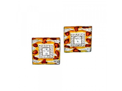 925 Sterling Silver Enamel & CZ Stud Earrings