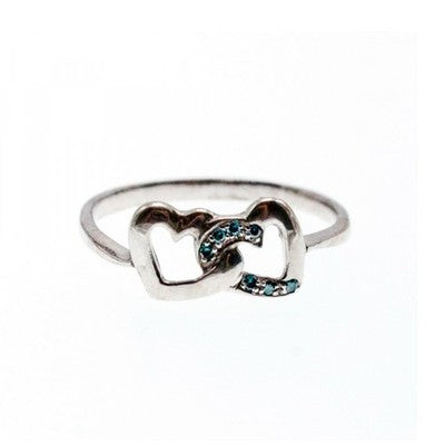 925 Sterling Silver Aquamarine "Hearts" Ring Size 7