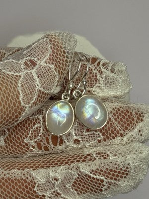 925 Sterling Silver Moonstone Earrings Length 1.1 Inch