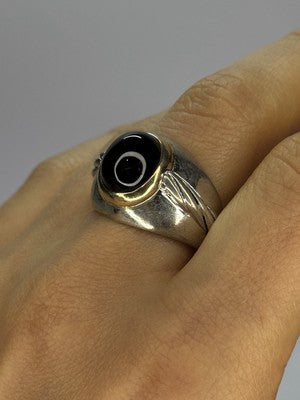 925 Sterling Silver & 14K Gold Bezel  Agate Ring Size 9.5