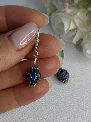 Antique Art Deco 925 Sterling Silver Unique Enamel Earrings Length 1.50 Inch