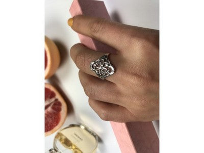 925 Sterling Silver Openwork Ring Size 8