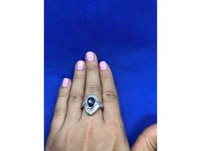 925 Sterling Silver Sapphire & CZ Ring Size 8