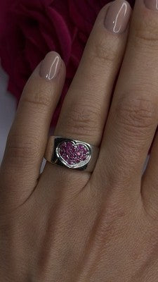 925 Sterling Silver Pink Topaz Heart Ring Size 7