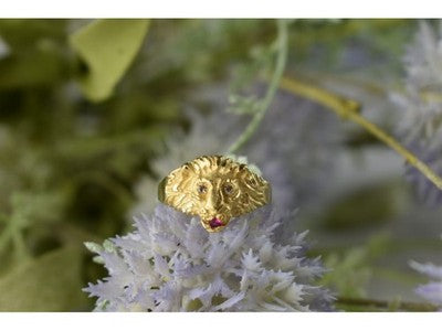 14K Yellow Gold Ruby & Quartz "Lion" Ring Size 8.5