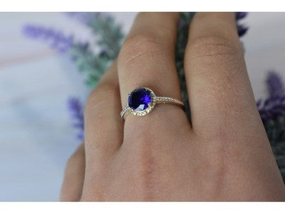 925 Sterling Silver Sapphire Classic Ring Size 8