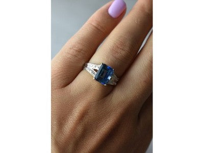 925 Sterling Silver Blue Spinel Ring Size 6.5