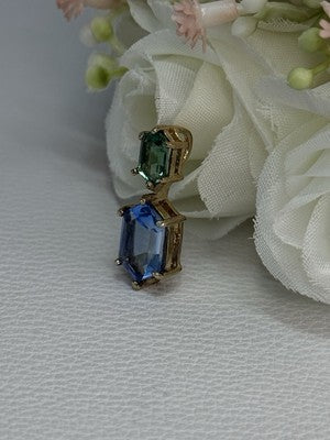 925 Sterling Silver Gold Plated Topaz & Emerald Pendant Length 0.88 Inch
