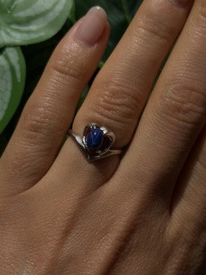 14K White Gold Blue Star Sapphire Heart Ring Size 5.5