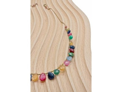 925 Sterling Silver Gold Plated Agates "Mood" Necklace Italy