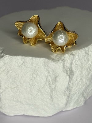 925 STERLING SILVER GOLD PLATED PEARL EARRINGS LENGTH 0.9 INCH