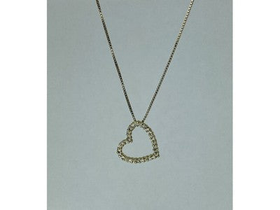 925 Sterling Silver Gold Plated CZ "Heart" Chain With Pendant Italy