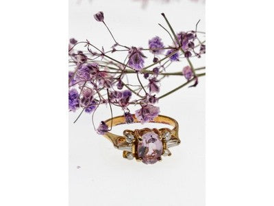 925 Sterling Silver Gold Plated Iolite & CZ Ring Size 8