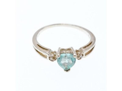 925 Sterling Silver Blue & White Topaz "Heart" Ring Size 9