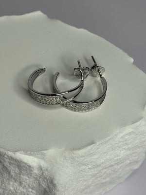925 Sterling Silver Elegant CZ Earrings Length 0.76