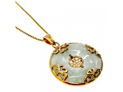925 Sterling Silver Gold Plated Nephrite Chain With Pendant Italy