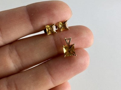 10K Yellow Gold Heliodor Earrings & Pendant