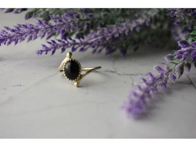 925 Sterling Silver Black Agate Ring Size 8