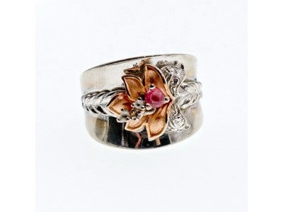 925 Sterling Silver Morganite & Goshenite "Scarlet Flower" Ring Size 5.5