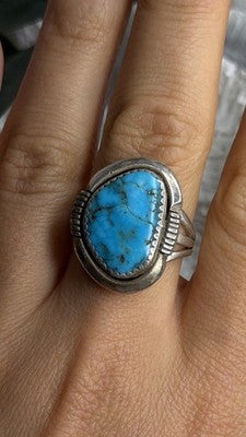 Vintage 925 Sterling Silver Blue Turquoise Ring Size 9.5
