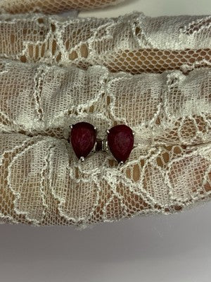 925 Sterling Silver Ruby Earrings Length 0.37 Inch