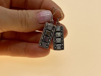 925 Sterling Silver Mother OF Pearl & Marcasites Earrings
