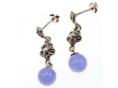 Vintage 925 Sterling Silver Purple Agate & Marcasites Earrings